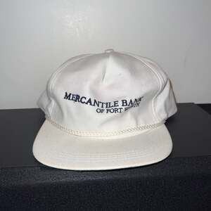 Vintage Mercantile Bank Trucker Snapback Hat W Rope- White- Adjustable